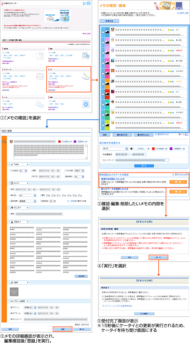 メモの確認方法（パソコンから）の説明図