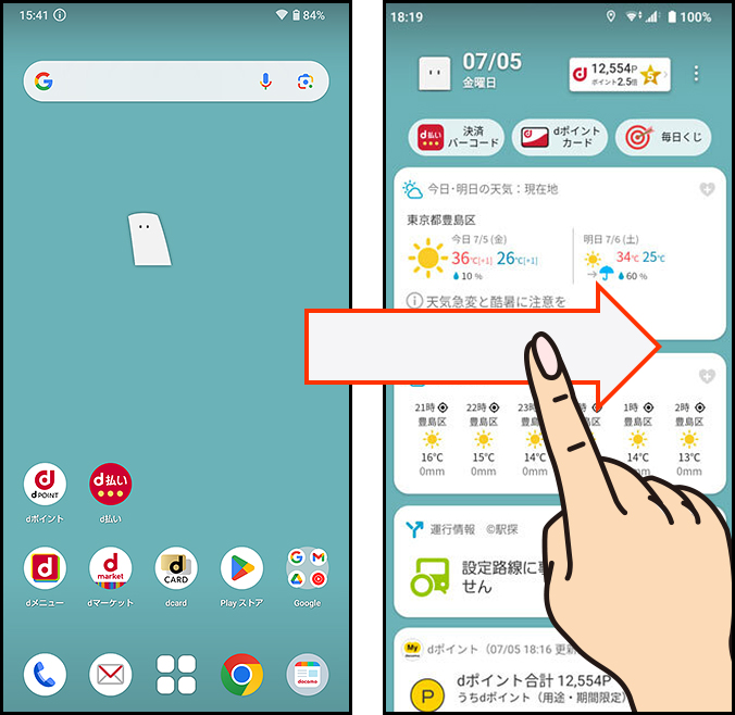 ホーム画面からフリックするだけで情報にアクセスするイメージ