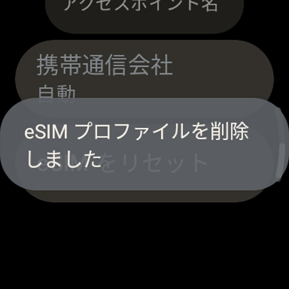 「eSIM プロファイルを削除しました」画面