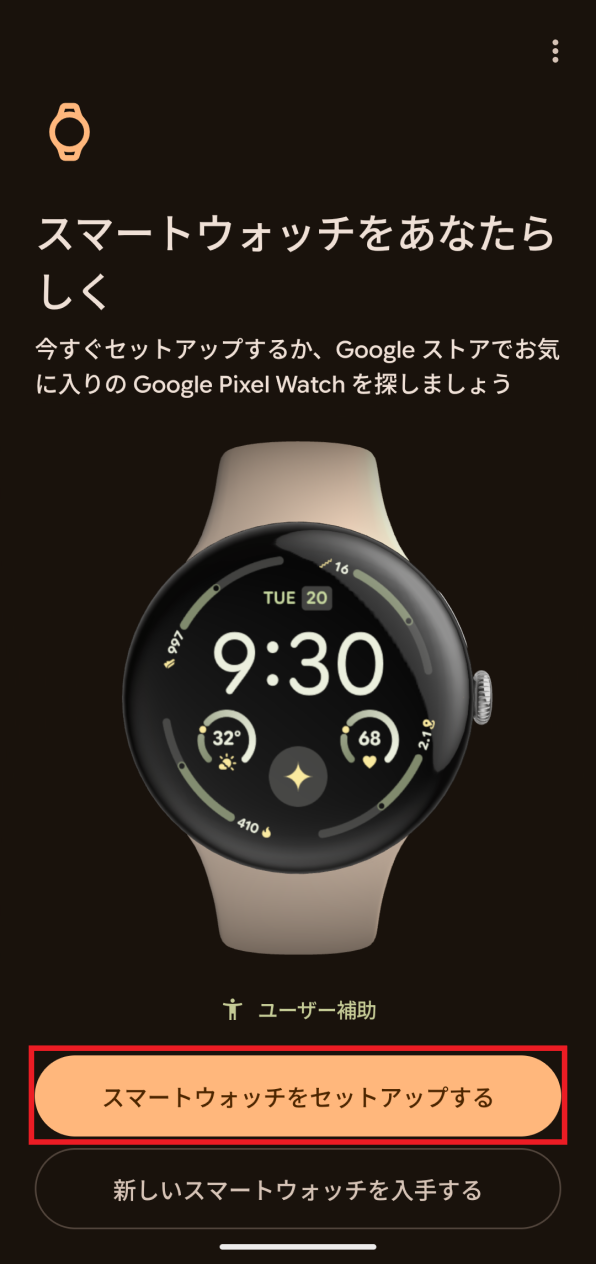 「スマートウォッチをセットアップする」画面