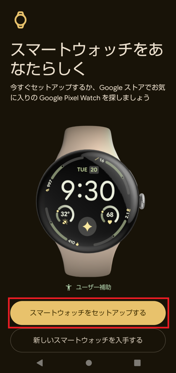 「スマートウォッチをセットアップする」画面