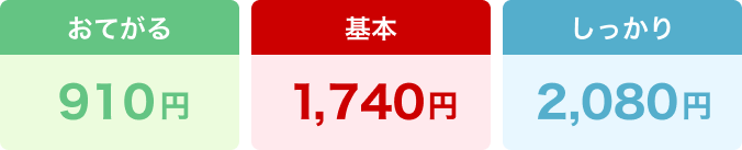 おてがる910円、基本1,740円、しっかり2,080円