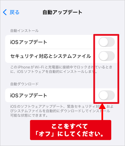 画像イメージ：「自動アップデート」画面