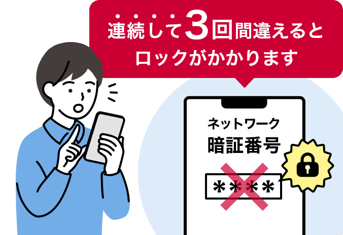 連続して3回間違えるとロックがかかります