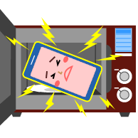 電子レンジなどに、携帯電話、電池パック、アダプタ、ドコモUIMカードを入れないでくださいのイメージ画像